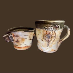 Unique Glazed Pottery Creamer & Sugar Bowl